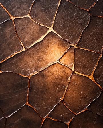 Cracked earth texture with golden veinsの素材