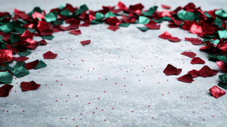 festive holiday background with red and green glitterの素材