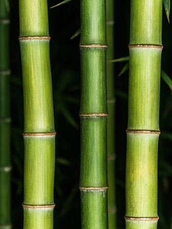 Close-up of green bamboo stalksの素材