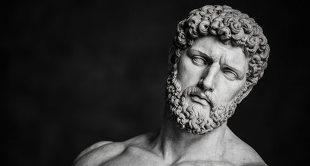 ancient greek statue of a man with curly hair and beardの素材
