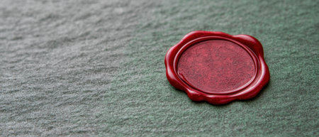 Wax seal stamp on green felt backgroundの素材