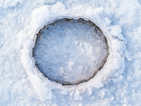 frozen water bubbles in snowの素材