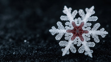 Intricate snowflake crystal on dark backgroundの素材