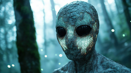 mysterious alien figure in the forestの素材