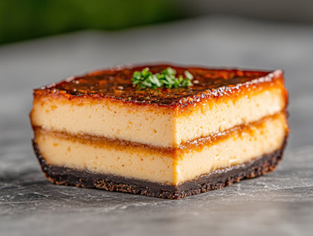 Delicious layered cheesecake with caramelized topの素材