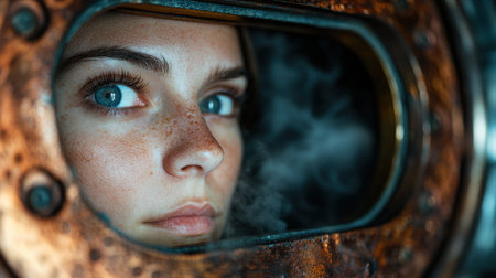 Mysterious woman in vintage astronaut helmetの素材