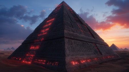 Mysterious ancient egyptian pyramid at sunsetの素材