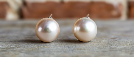Elegant pearl earrings on a stone surfaceの素材