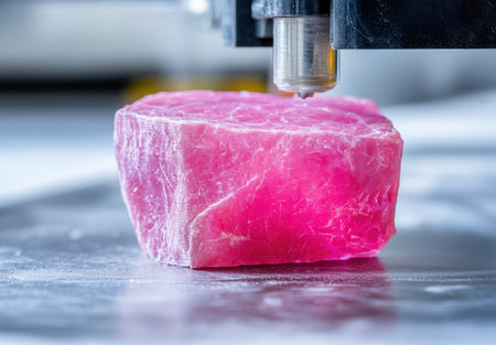 close-up of pink gemstone being cut by industrial machineryの素材