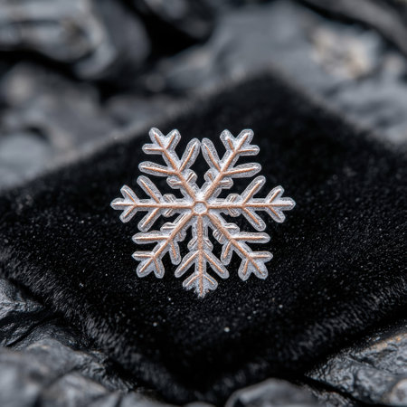 Intricate snowflake crystal on dark backgroundの素材
