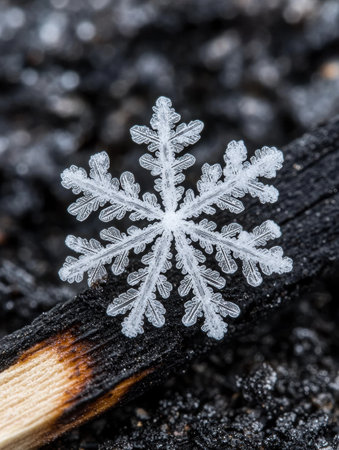 Intricate snowflake on dark backgroundの素材