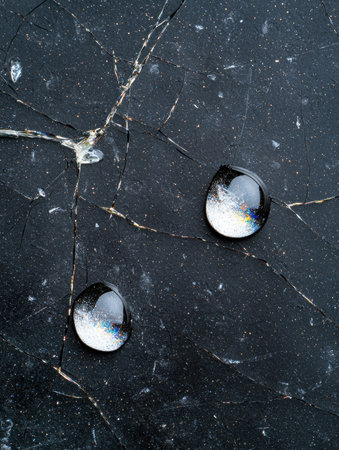 Cracked glass with colorful reflectionsの素材