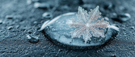 Intricate snowflake on frozen surfaceの素材