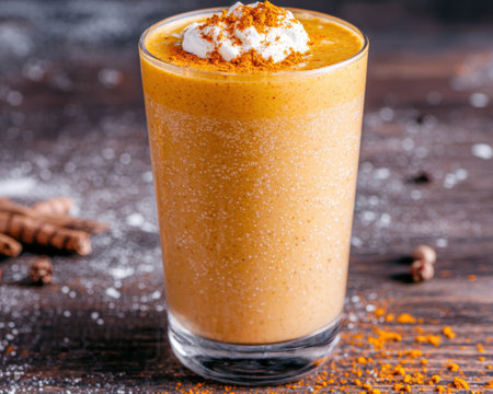 Pumpkin spice smoothie with whipped creamの素材