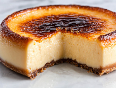 Delicious crÃ¨me brÃ»lÃ©e dessert with caramelized sugar toppingの素材
