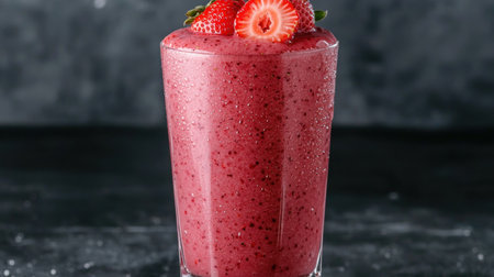 Refreshing strawberry smoothie with fresh fruitの素材