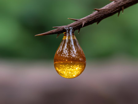 Droplet of honey on thornの素材
