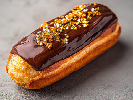 Decadent chocolate glazed pastry with golden sprinklesの素材
