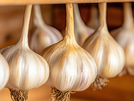 Closeup of fresh garlic bulbsの素材