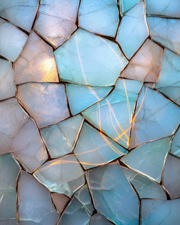 Broken glass mosaic pattern with warm metallic accentsの素材