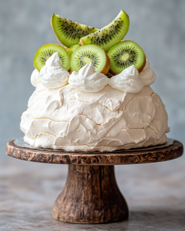Delicious kiwi fruit dessert on wooden standの素材