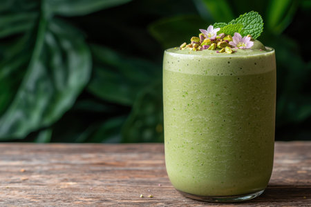refreshing green smoothie with mint and flowersの素材