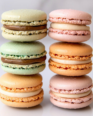 Colorful macarons stacked in rowsの素材