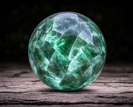 Crystalline sphere with intricate green patternsの素材