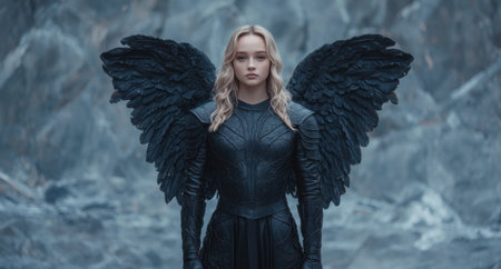 Powerful winged warrior woman in dark fantasy armorの素材