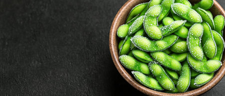 Fresh green edamame in a bowlの素材
