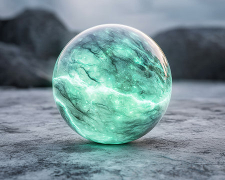 Ethereal glass sphere reflecting the natural worldの素材