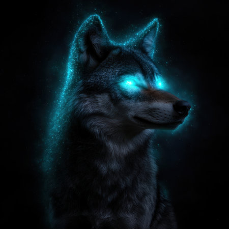 Glowing wolf in the dark nightの素材