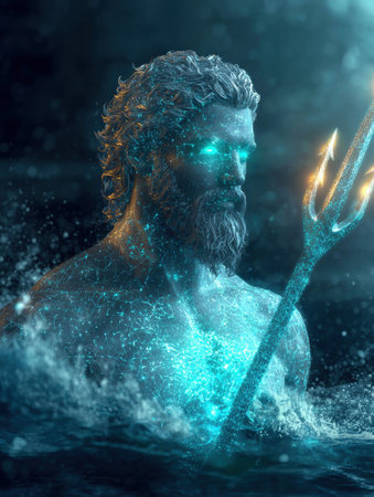 Ethereal Poseidon-like figure emerging from the depthsの素材