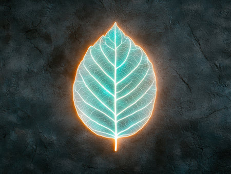 Glowing leaf silhouette on dark backgroundの素材