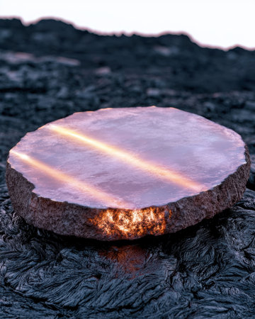 Glowing rock formation in volcanic landscapeの素材