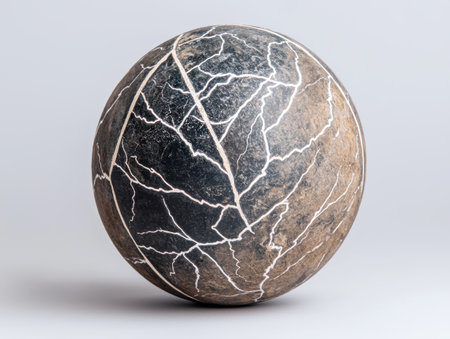Cracked stone sphere with intricate patternsの素材