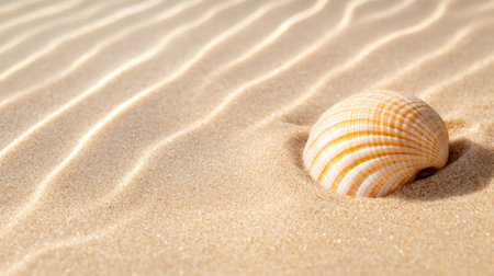 Seashell on sandy beach with sunlightの素材