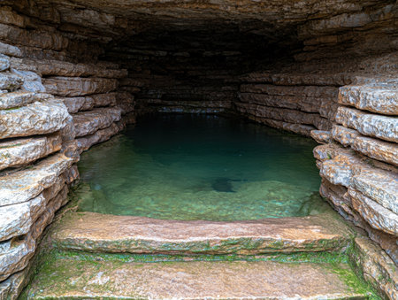 Serene underground pool in natural caveの素材
