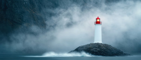 Lighthouse in stormy oceanの素材
