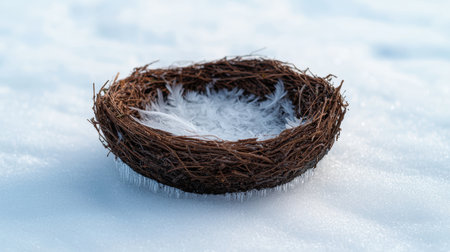 Cozy bird's nest in winter landscapeの素材