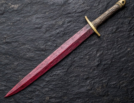 Decorative dagger on dark slate backgroundの素材