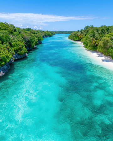 Stunning tropical seascape with crystal clear turquoise watersの素材