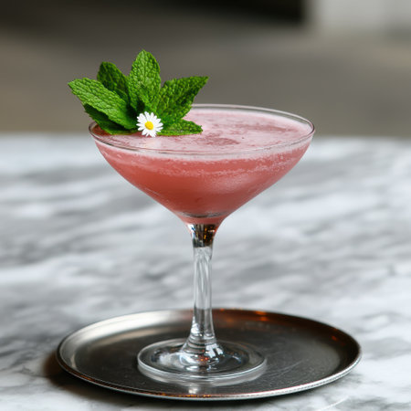 refreshing pink cocktail with mint garnishの素材