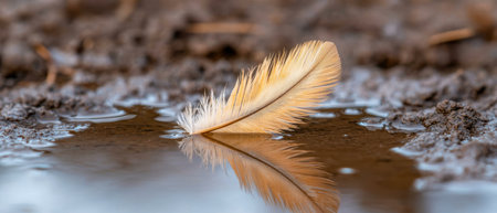 Feather floating on water surfaceの素材