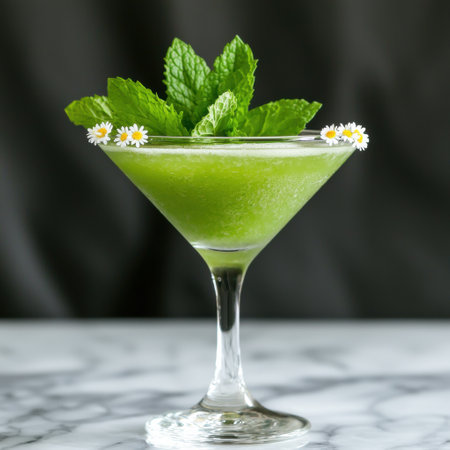 refreshing green cocktail with mint and daisiesの素材