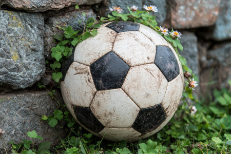 Vintage soccer ball in natureの素材