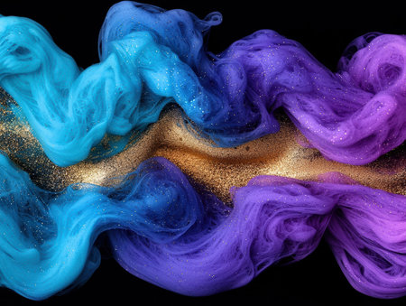 Vibrant swirling fabric in shades of blue and purpleの素材