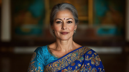 Elegant mature woman in traditional indian attireの素材