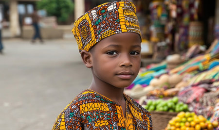 Young child in colorful traditional african clothingの素材