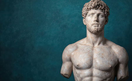 Muscular male statue with curly hairの素材